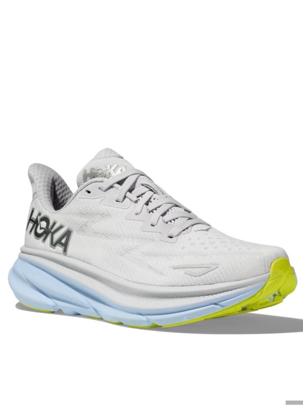 Hoka Women's White & Light Blue Running Shoe with Neon Accent